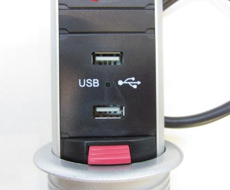 Выдвижная розетка GTV 3 силовых + 2 USB пользователя (врезная в столешницу)